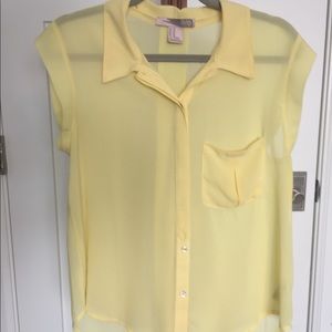 Forever 21 Pale Yellow Button Down Tank